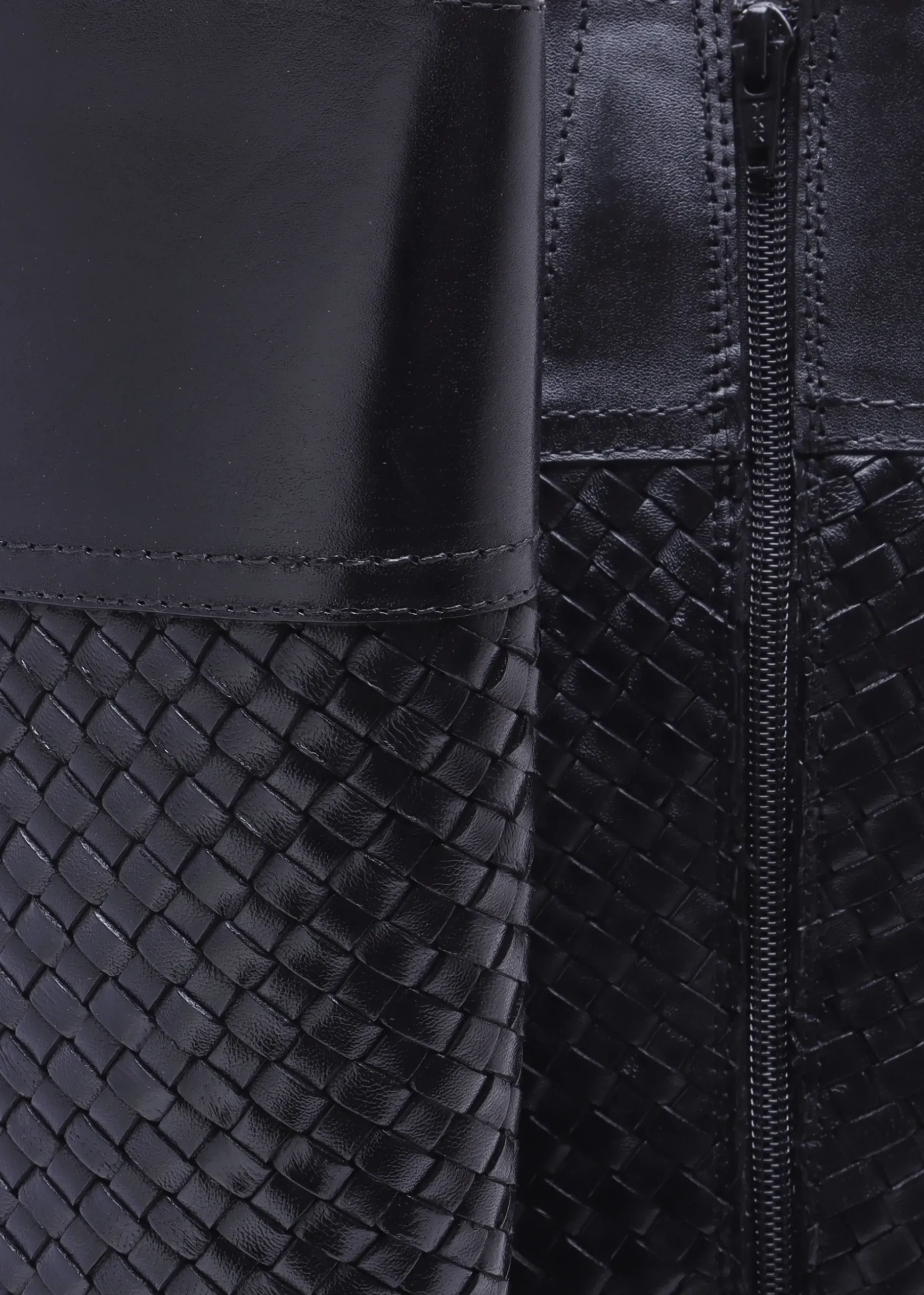 Solar Black Leather Woven Knee Boots