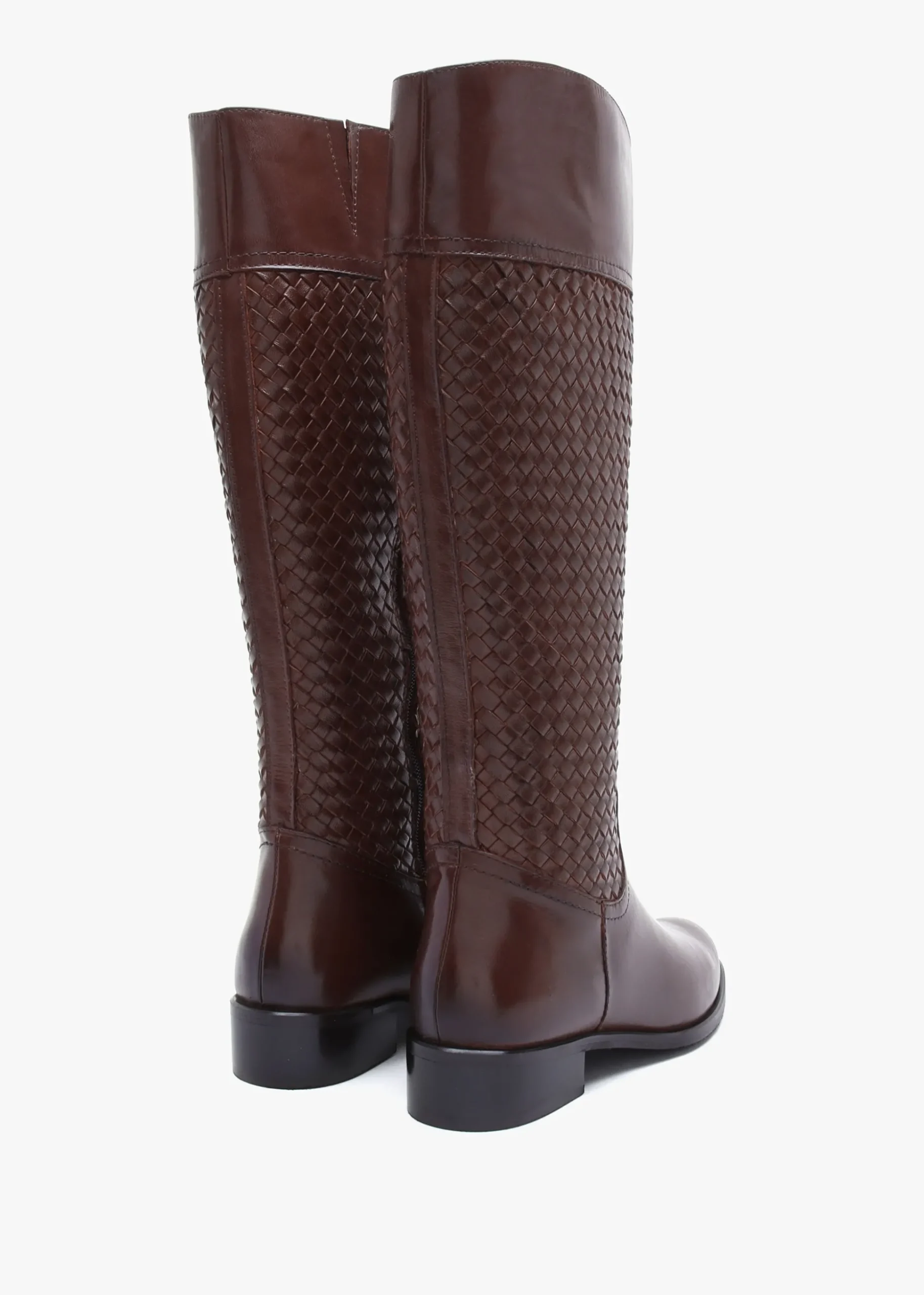 Solar Brown Leather Woven Knee Boots