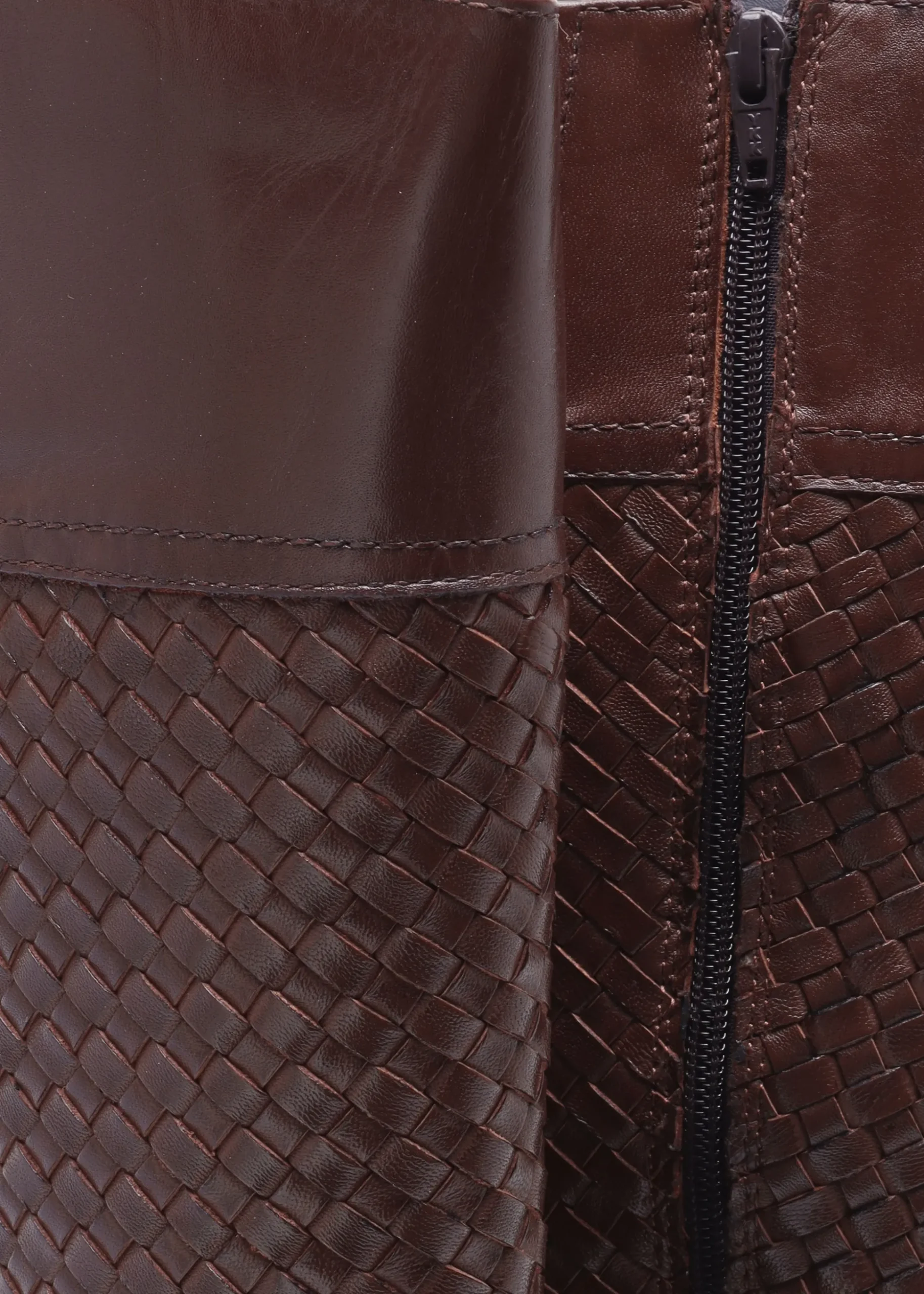 Solar Brown Leather Woven Knee Boots