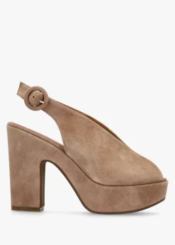Solay Beige Suede Platform Heeled Sandals