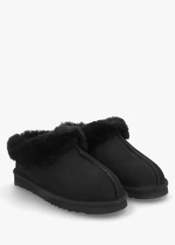 Somolly Black Suede Shearling Slippers