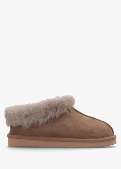 Somolly Taupe Suede Shearling Slippers