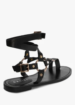 Sophie Black Leather Ankle Tie Sandals