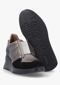 South Pewter Leather & Suede Wedge Trainers