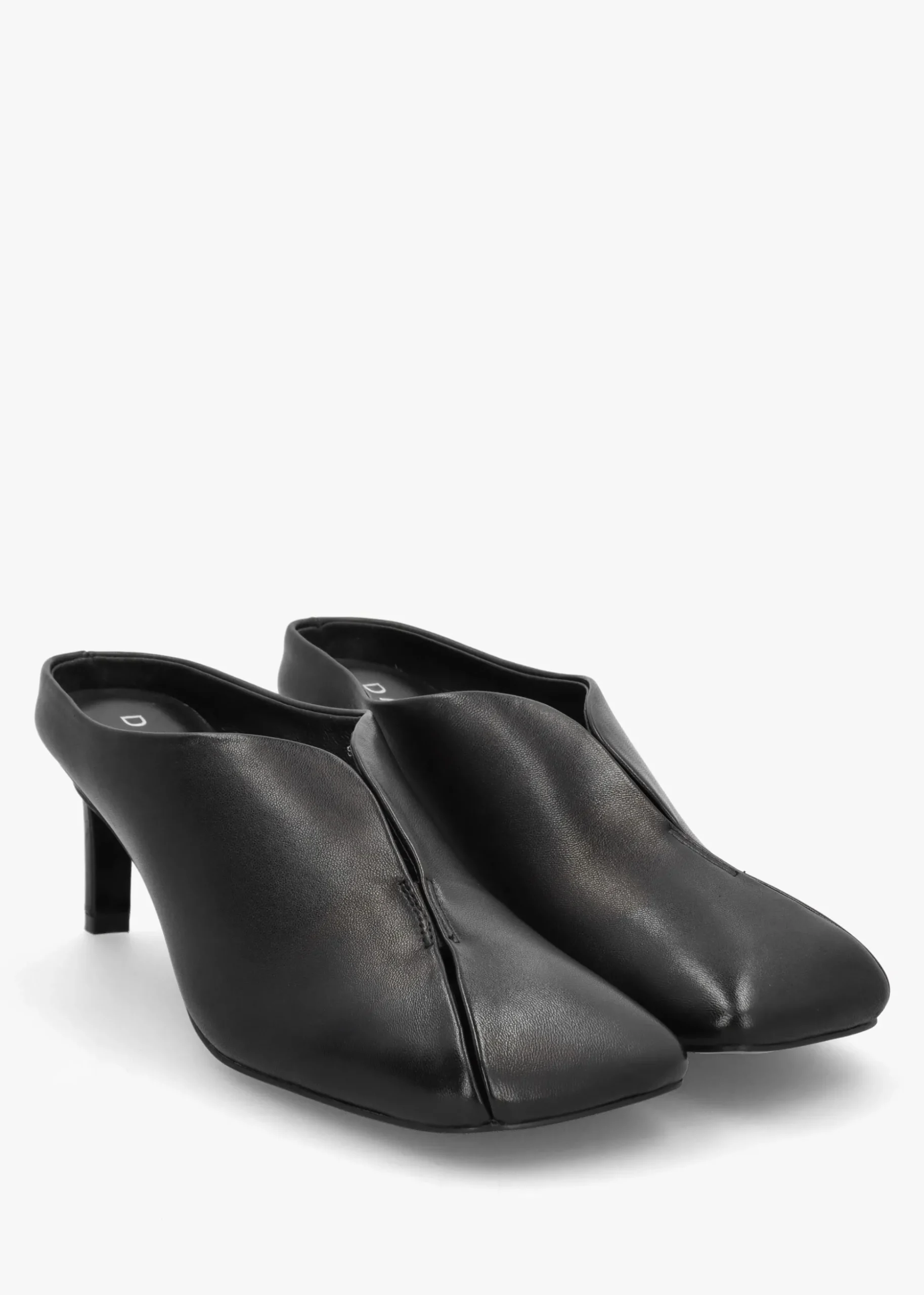Squad Black Leather Square Toe Heeled Mules