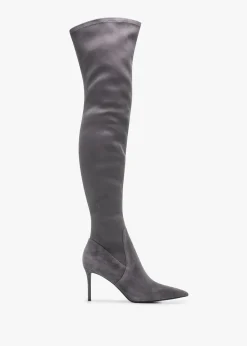 Stret Grey Suede Over The Knee Boots