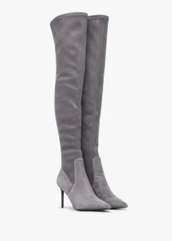 Stret Grey Suede Over The Knee Boots