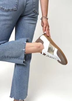 Stripe Taupe Leather & Suede Low Profile Trainers