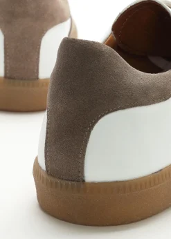 Stripe Taupe Leather & Suede Low Profile Trainers