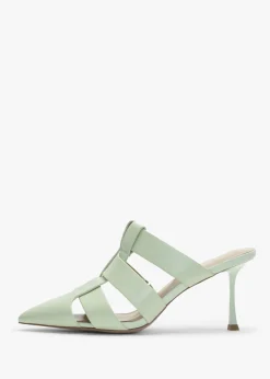 Sylvie Green Leather Pointed Toe Heeled Mules