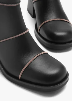 Tabitha Black Leather Block Heel Ankle Boots