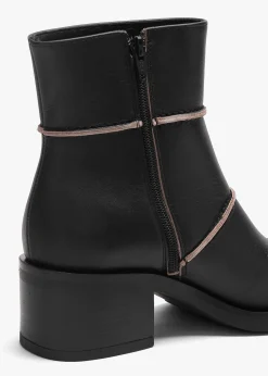 Tabitha Black Leather Block Heel Ankle Boots
