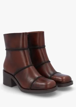 Tabitha Brown Leather Block Heel Ankle Boots