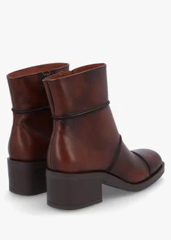 Tabitha Brown Leather Block Heel Ankle Boots
