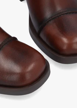 Tabitha Brown Leather Block Heel Ankle Boots