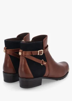 Tan Leather & Suedette Ankle Strap Boots