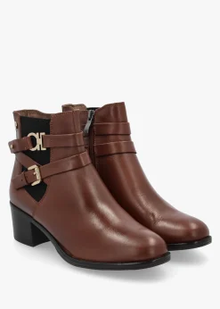 Tan Leather Ankle Strap Block Heel Boots
