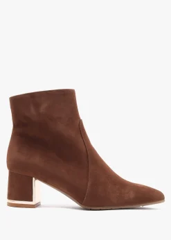 Tan Suede Block Heel Ankle Boots