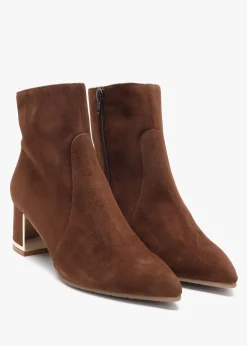Tan Suede Block Heel Ankle Boots