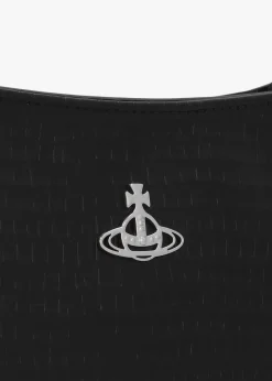 Tasha Mini Croc Embossed Black Leather Shoulder Phone Bag