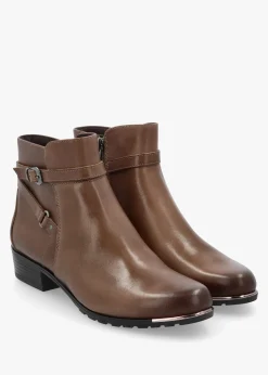 Taupe Leather Ankle Strap Boots