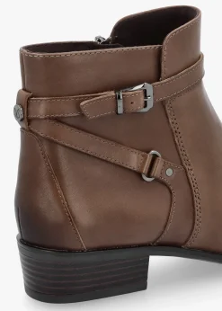 Taupe Leather Ankle Strap Boots