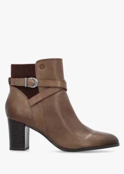 Taupe Leather Block Heel Ankle Boots