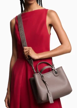 Taupe Pebbled Shopper With Pouch