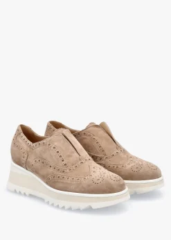 Taupe Suede Slip On Slab Sole Brogues