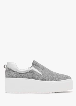 Teltro Grey Felt Flatform Slip On Trainers