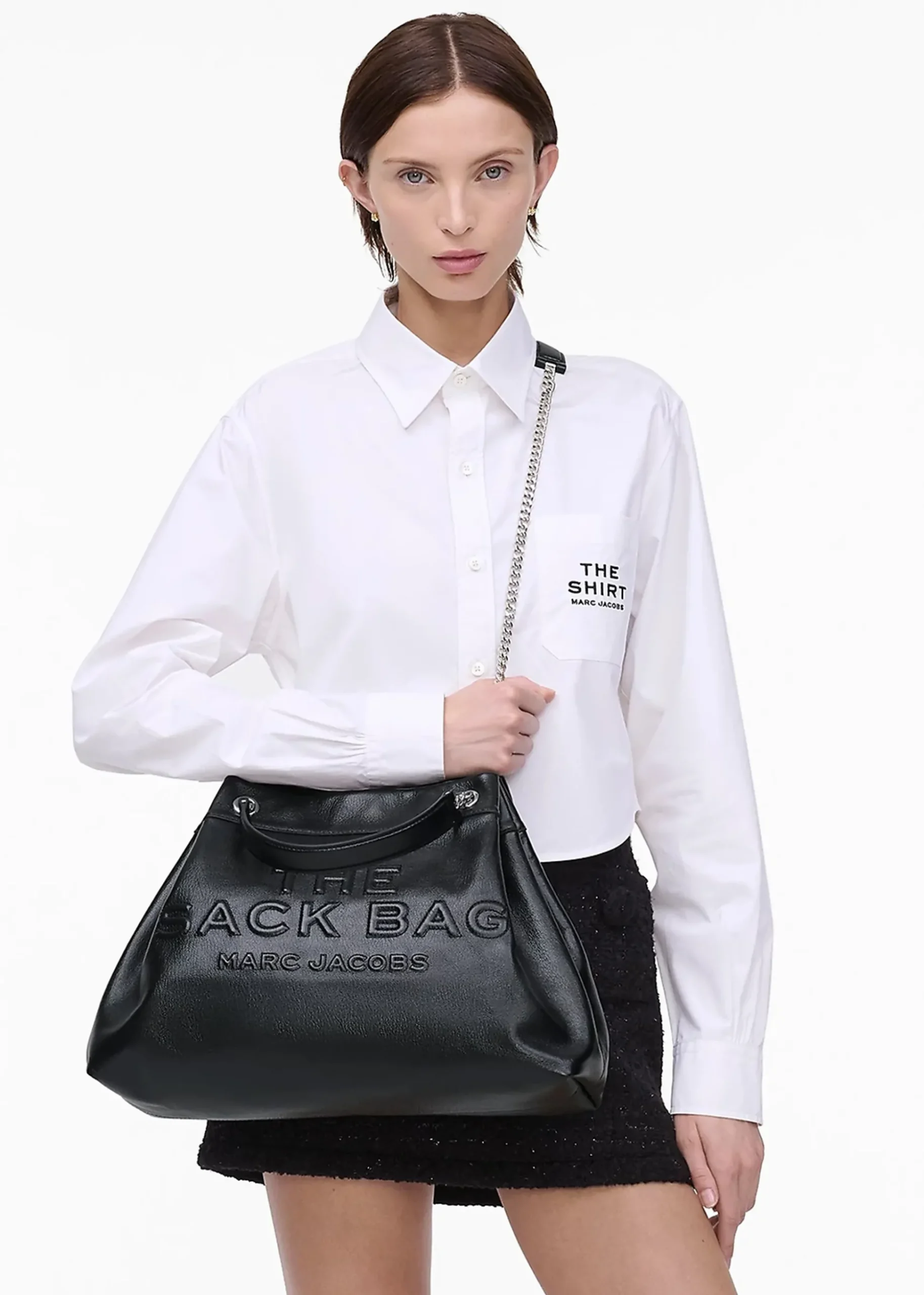 The Large Black Leather Chain Sack Bag