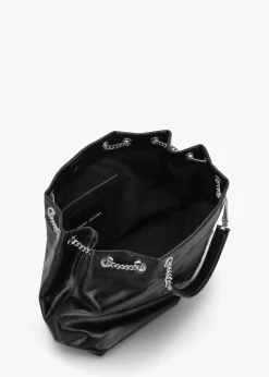 The Large Black Leather Chain Sack Bag