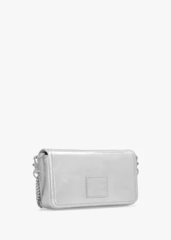 The Metallic Leather Chain Silver Mini Cross-Body Bag