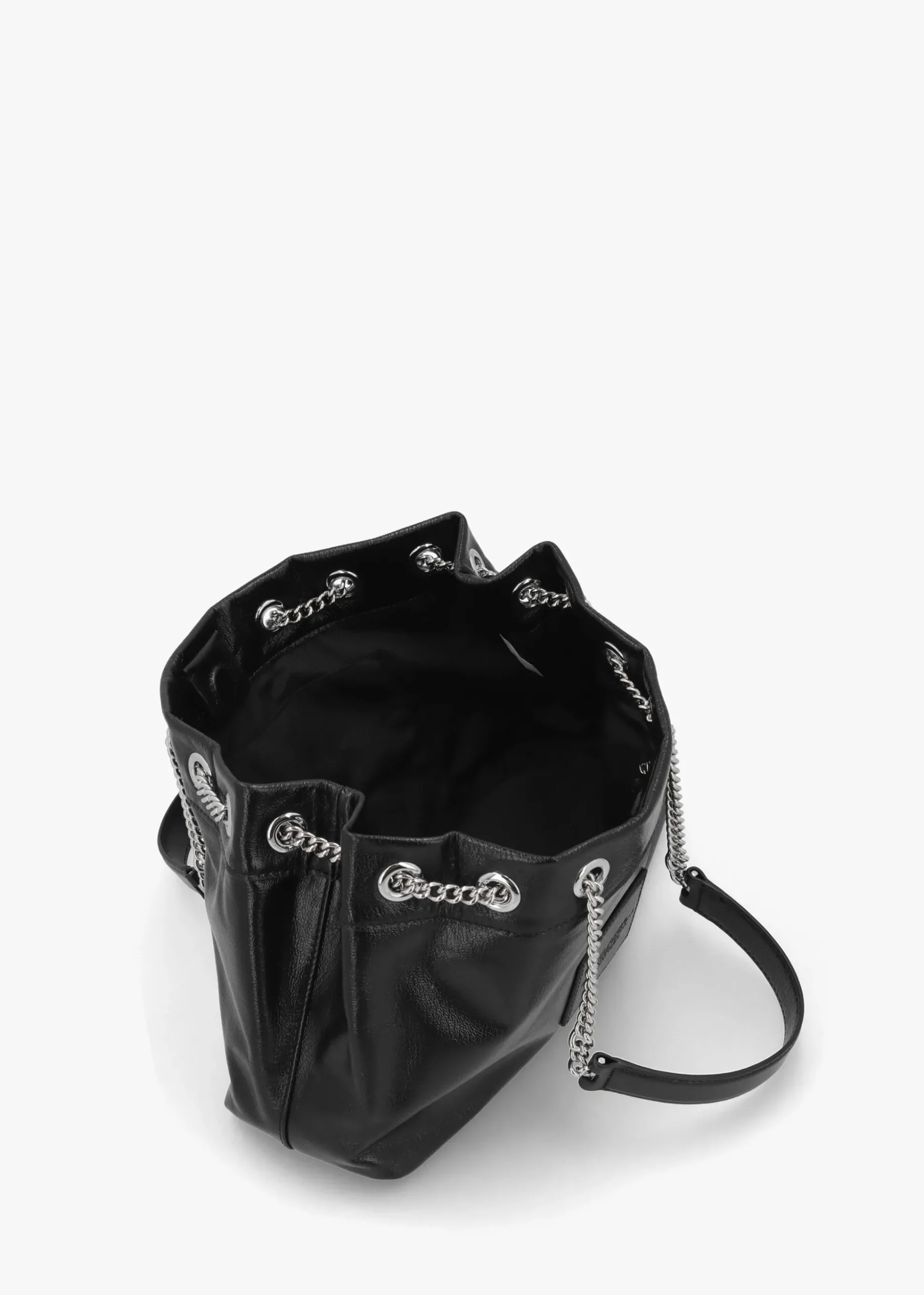 The Small Black Leather Chain Sack Bag
