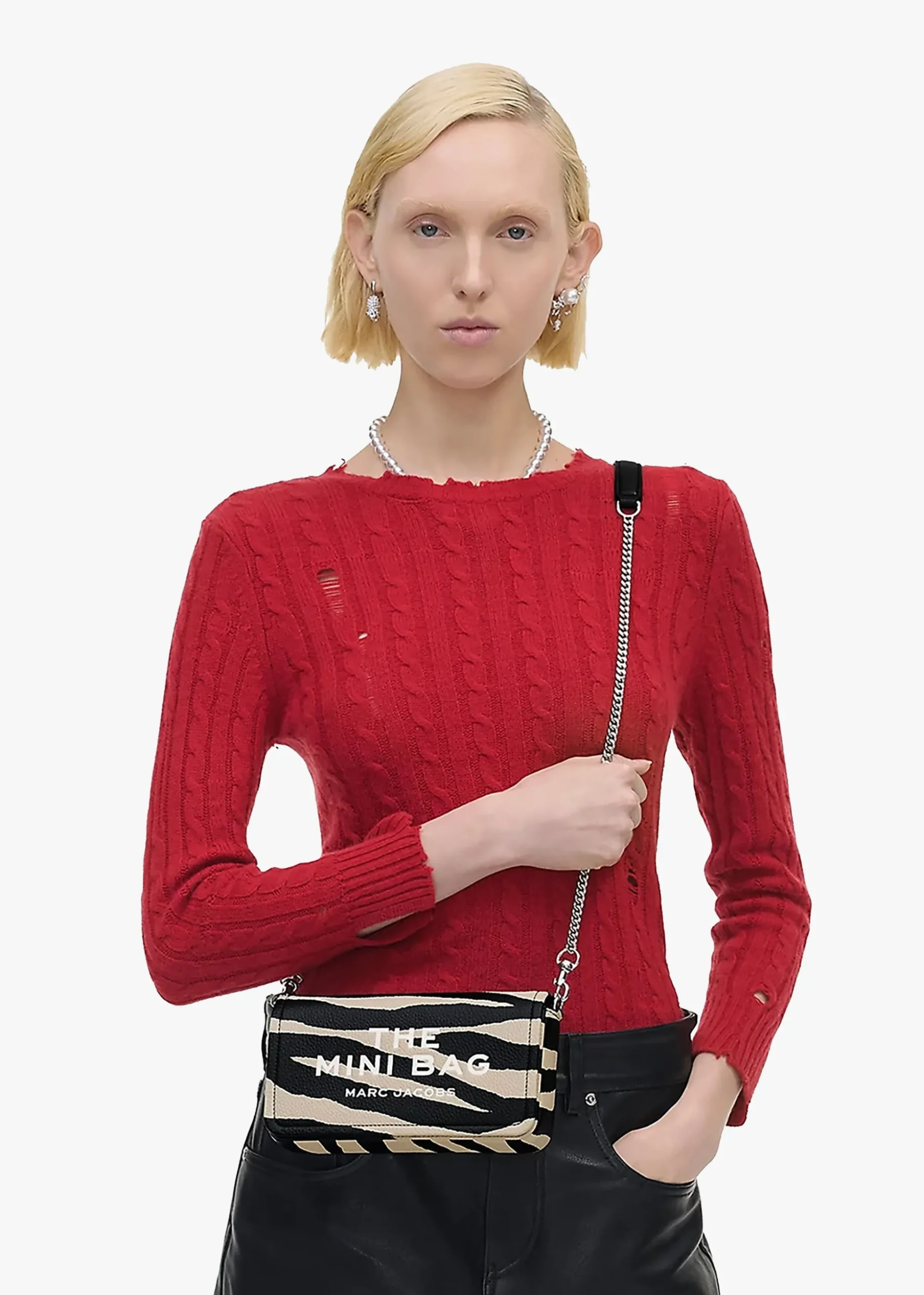 The Zebra Leather Chain Mini Black & White Cross-Body Bag