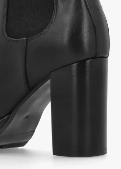 Thea Black Leather High Block Heel Platform Chelsea Boots