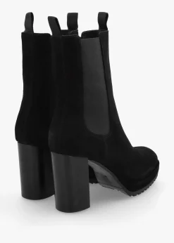 Thea Black Suede High Block Heel Platform Chelsea Boots