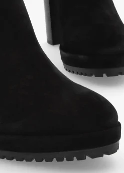 Thea Black Suede High Block Heel Platform Chelsea Boots