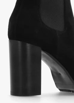 Thea Black Suede High Block Heel Platform Chelsea Boots