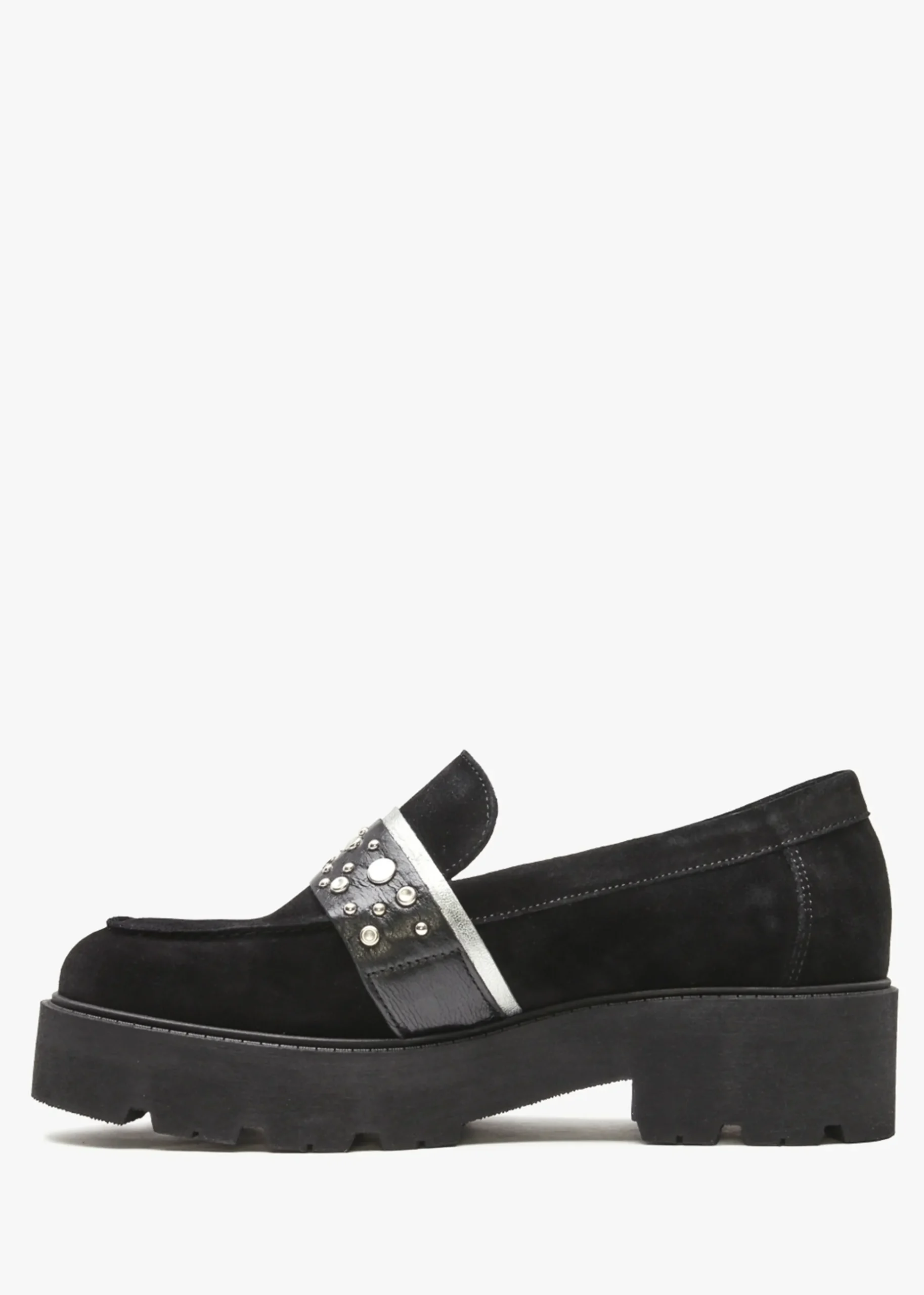 Tia Black Suede Embellished Chunky Loafers