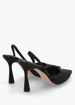 Tiffarlie Black Woven Sling Back Court Shoes