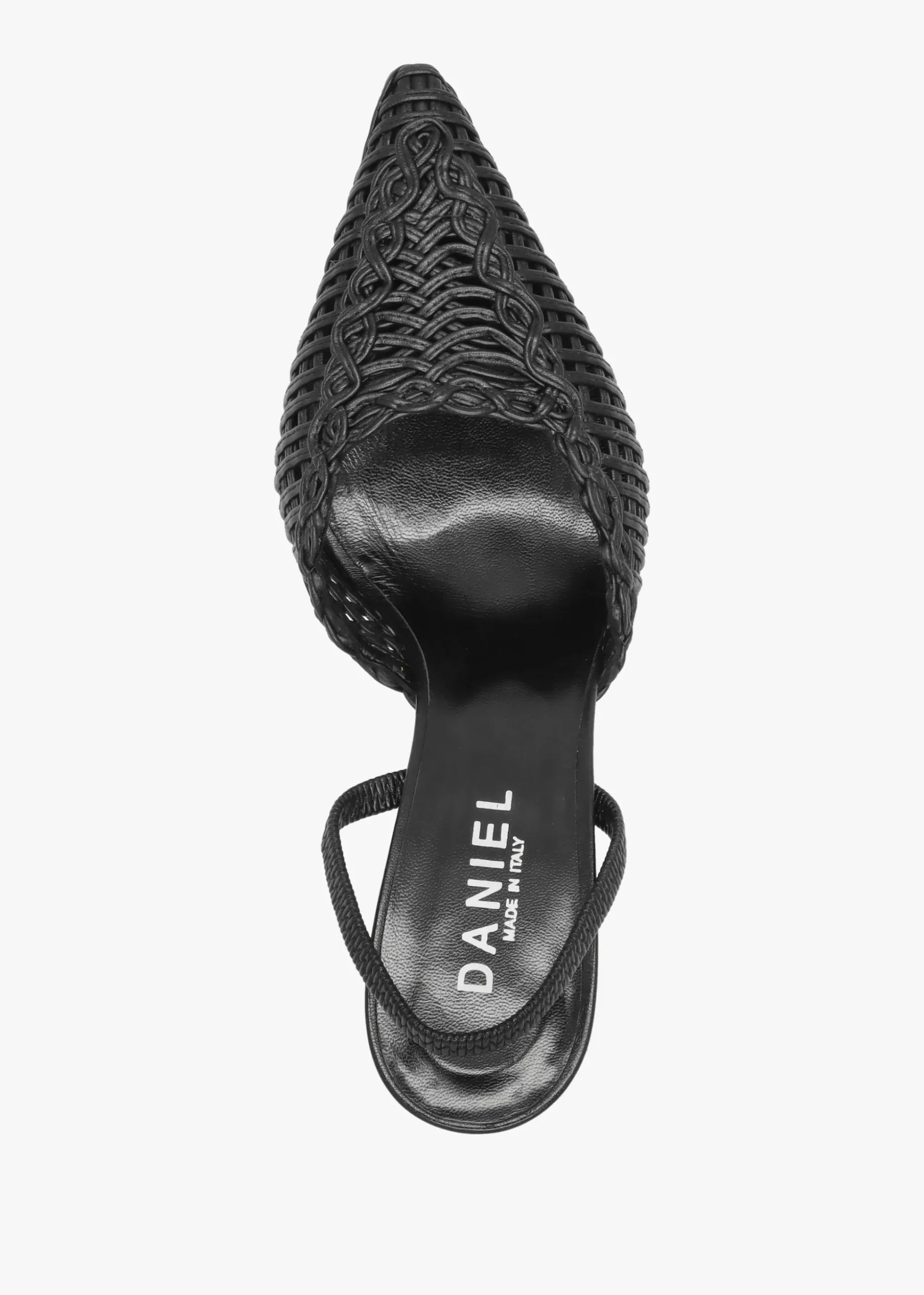 Tiffi Black Leather Woven Sling Back Mid Heel Court Shoes