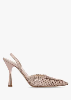 Tiffi Rose Gold Metallic Leather Woven Sling Back Court Shoes