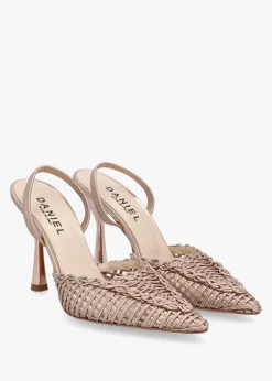 Tiffi Rose Gold Metallic Leather Woven Sling Back Court Shoes