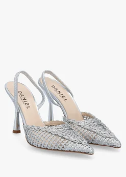 Tiffi Silver Leather Woven Sling Back Court Shoes