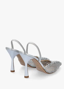 Tiffi Silver Leather Woven Sling Back Court Shoes