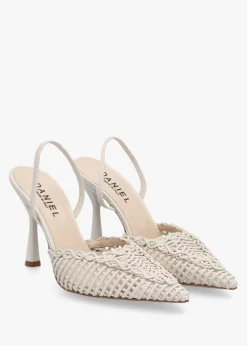 Tiffi White Leather Woven Sling Back Court Shoes
