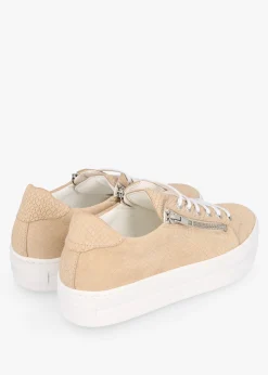 Tippie Beige Leather Reptile Double Zip Trainers