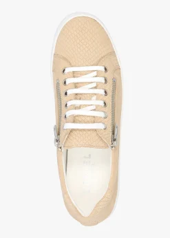 Tippie Beige Leather Reptile Double Zip Trainers