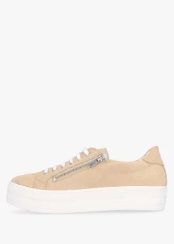 Tippie Beige Leather Reptile Double Zip Trainers